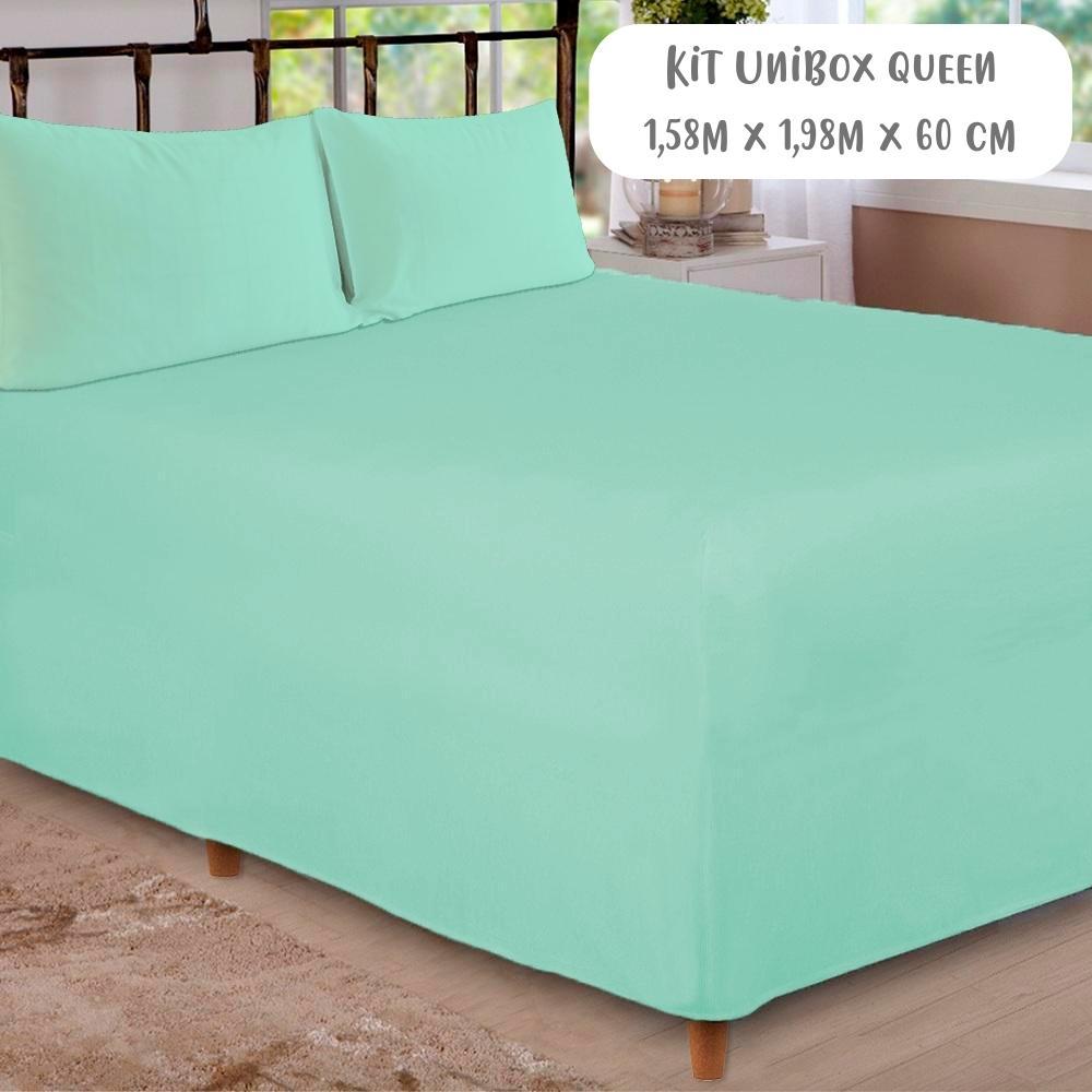 Jogo de Lençol 3 Peças Box Conjugado Unibox Queen Verde Arrumadinho Enxovais